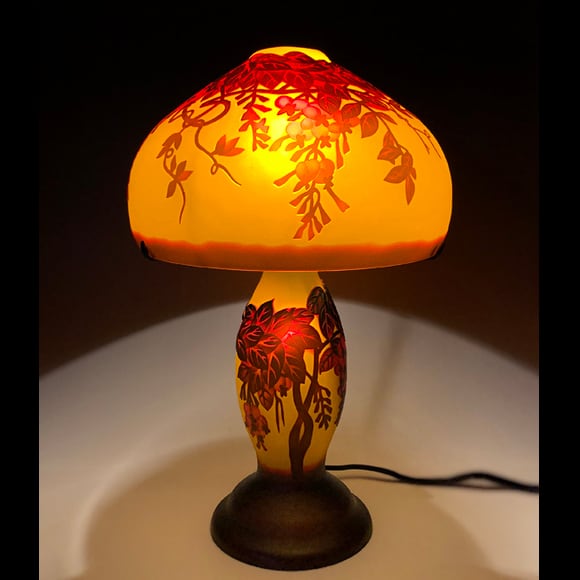 ガレ調ランプ ハイビスカス 花柄 テーブルランプ 硝子工芸 間接照明