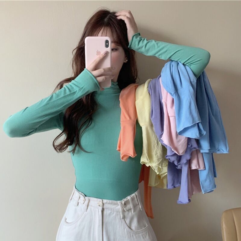 カラーシャツ レディーススリムスタイル薄手レッドTシャツ トップス ロング YY-ファッション42877127710