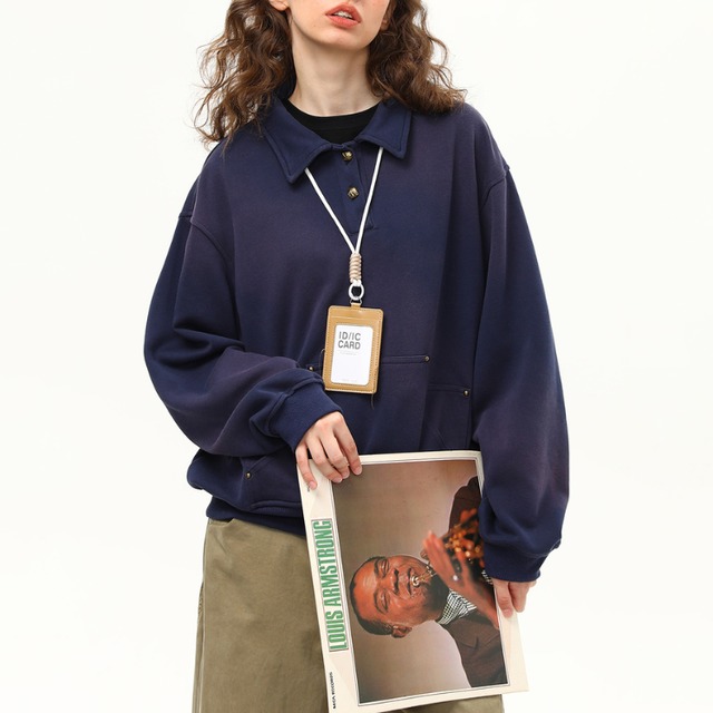 simple navy sweat polo shirt　シンプルネイビースウェットポロシャツ　J1257