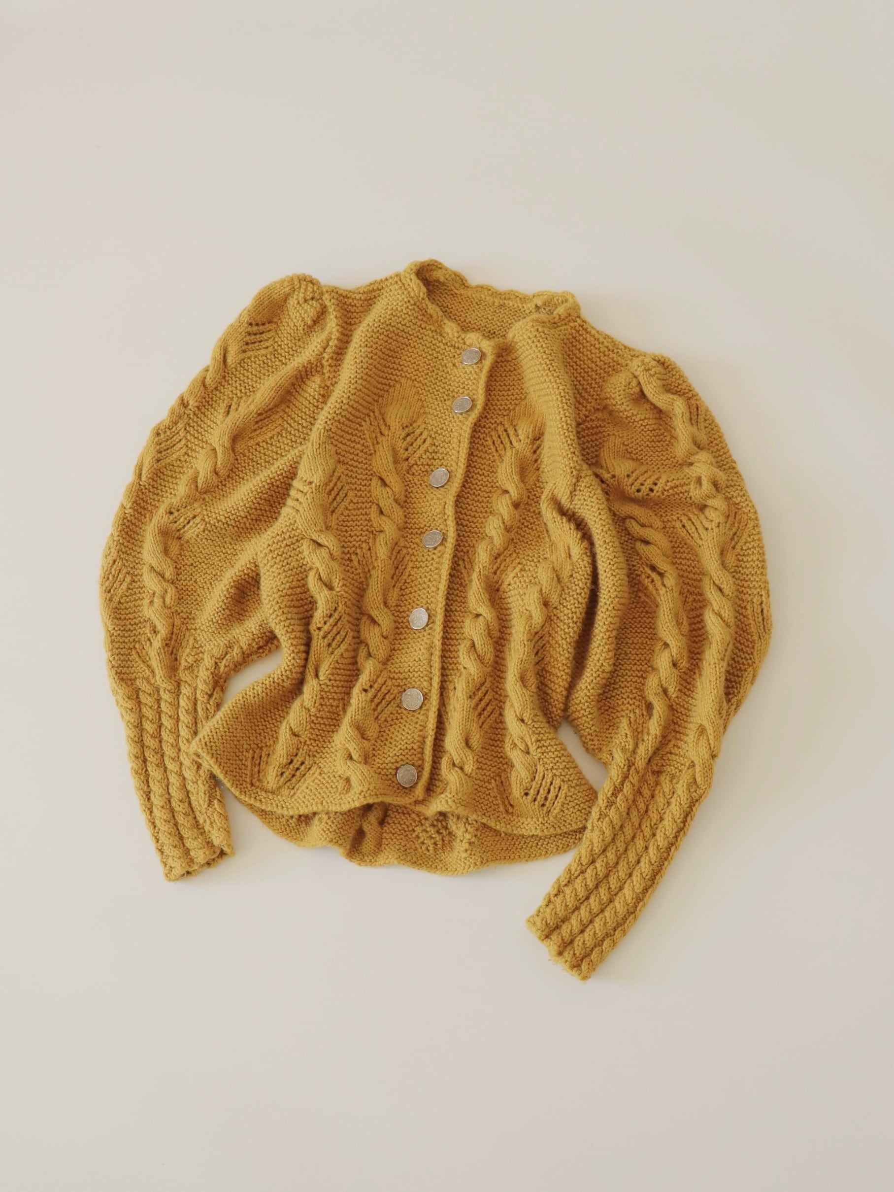 ●Hand knitted emblem coin button design cable crochet cardigan