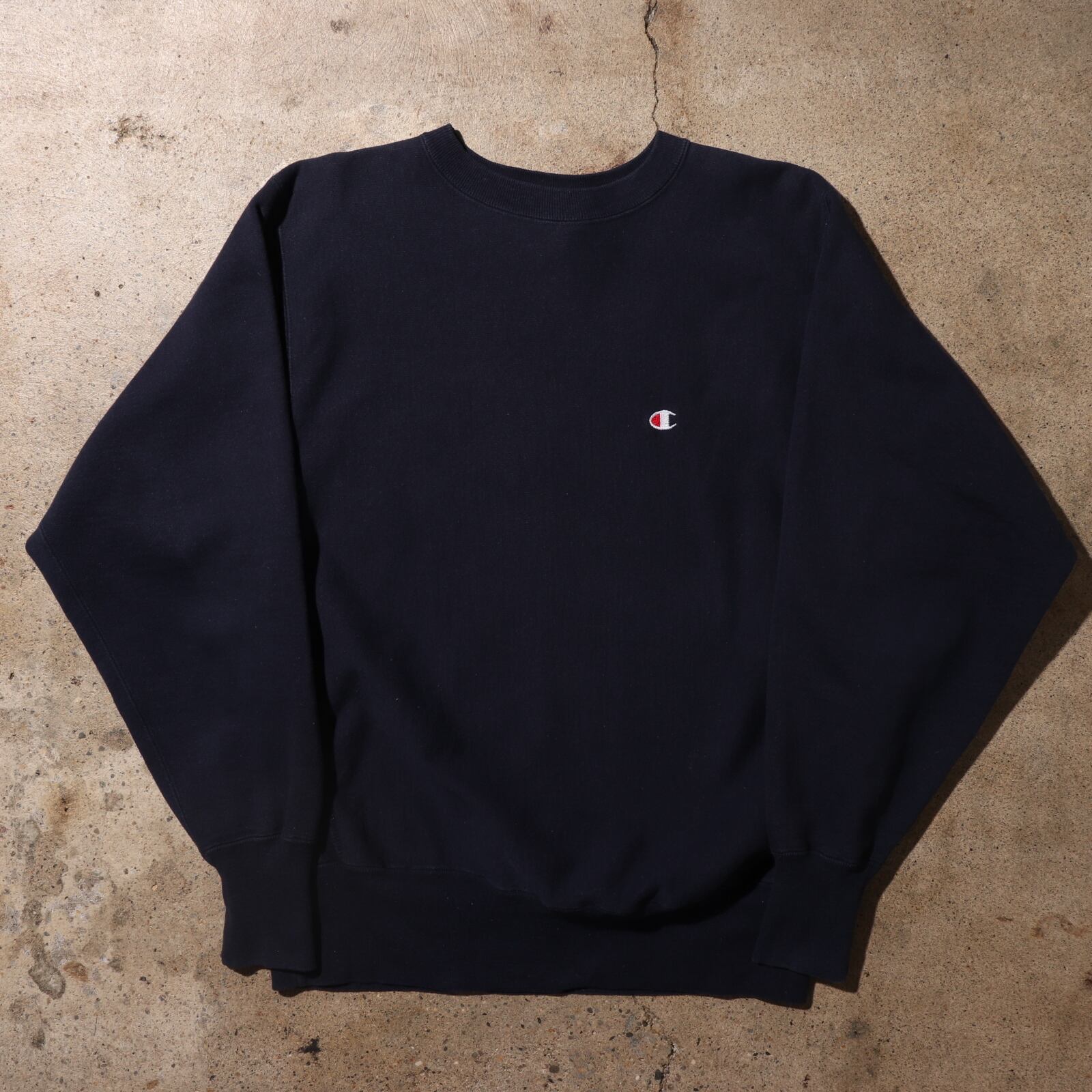 美品 90s L ネイビー リバースウィーブ チャンピオン スウェット 無地 
