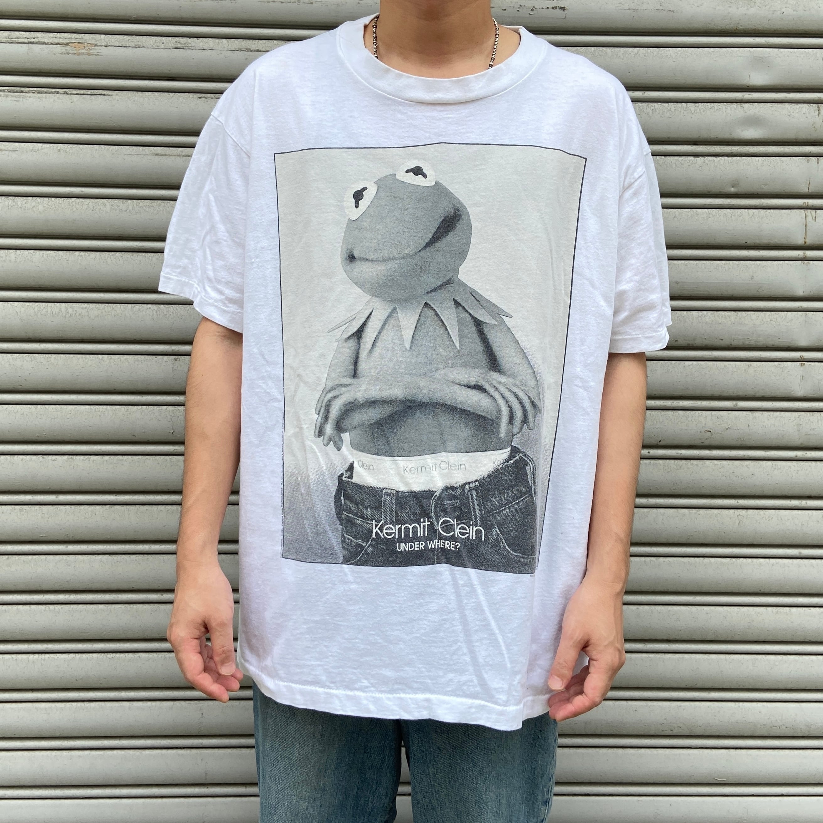 90s USA製   カーミット パロディ　tシャツ 希少 90s USA製 カーミット キャラクターTシャツ パロディ 白 XL