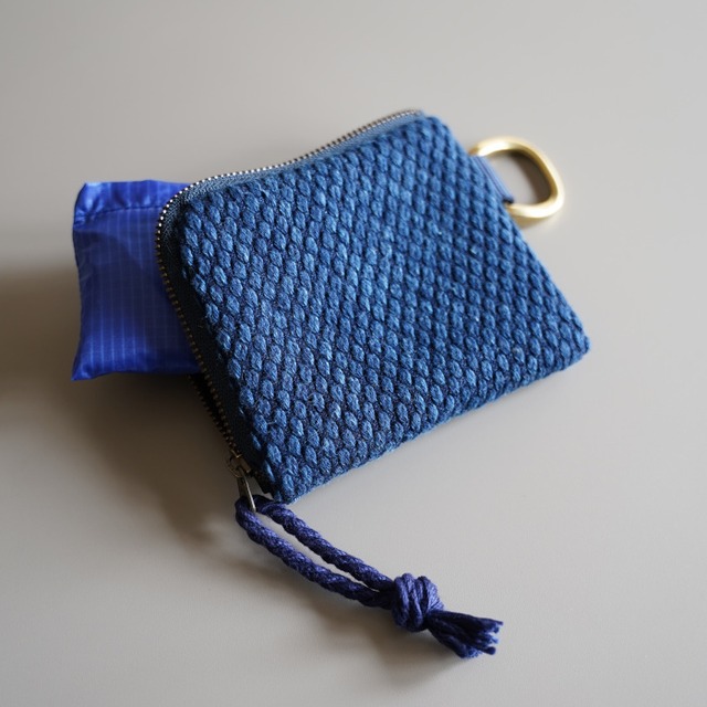 武州正藍染　エコバッグ付きミニ財布　二重刺子　ブルー