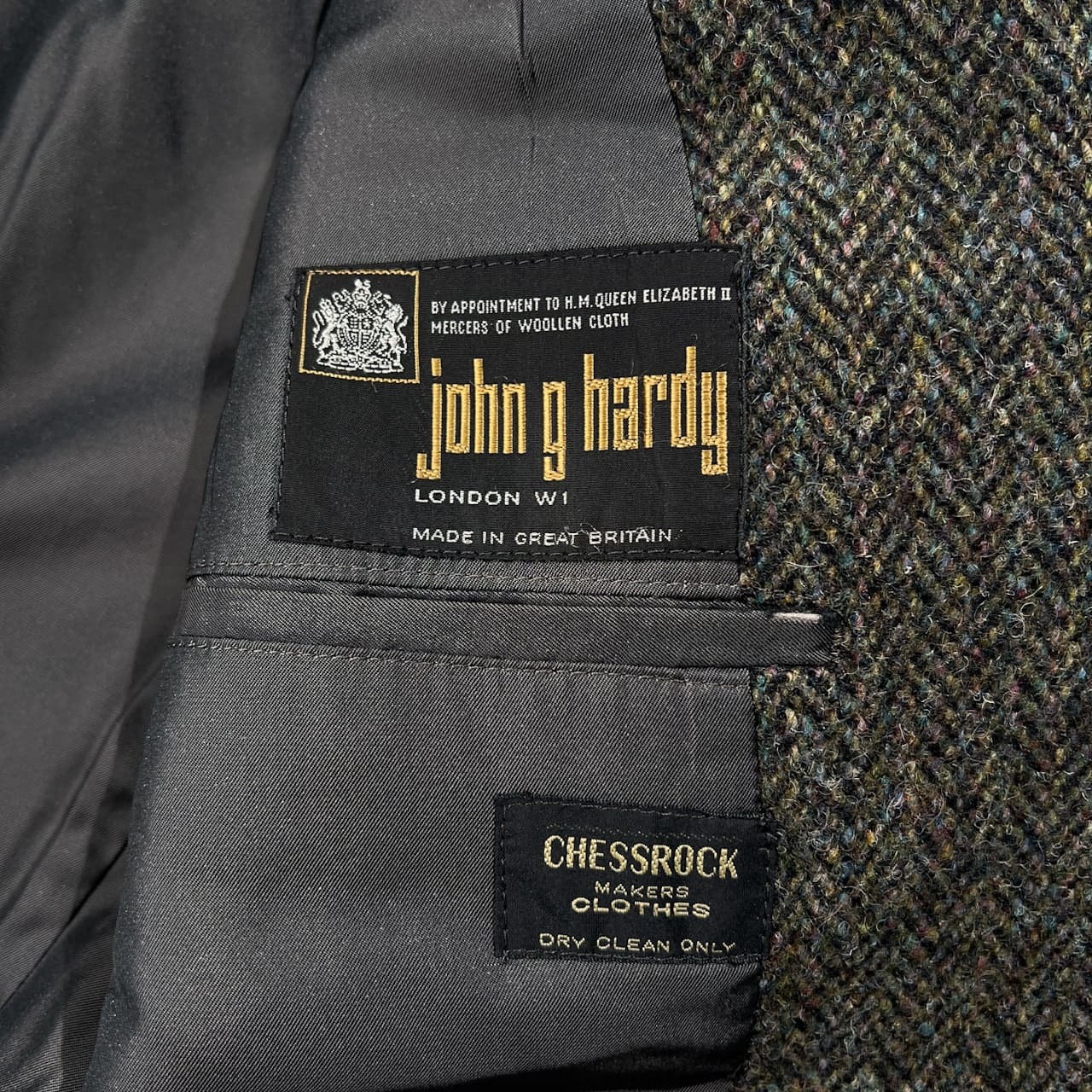 CHESSROCK チェスロック john g hardy ジョンジーハーディー 英国製 ツイード 段返り3B テーラードジャケット サイズ 95 /ビンテージ/ヘリンボーン
