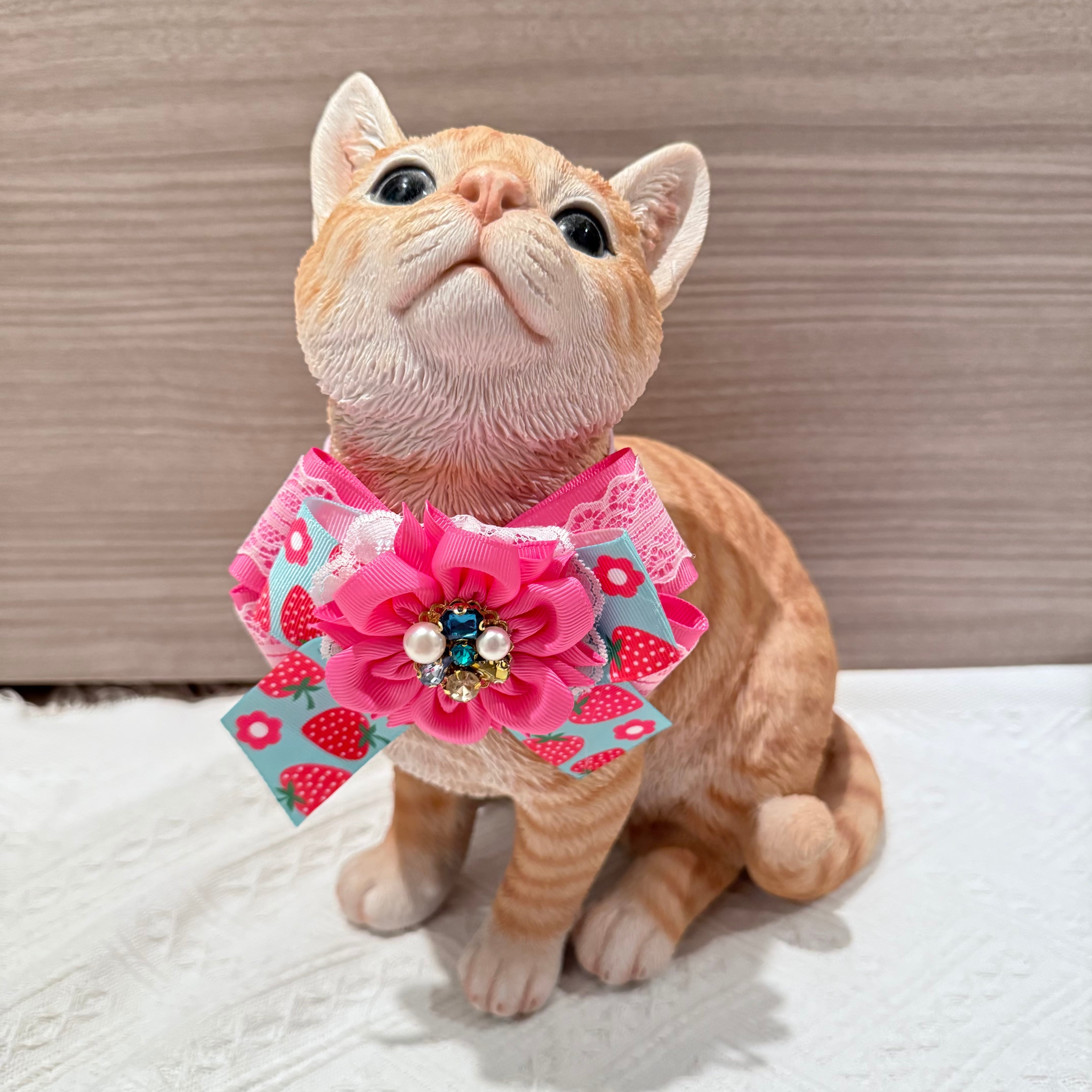 イチゴ祭り 犬猫チョーカー グランデサイズ お花モチーフ リボン 犬用