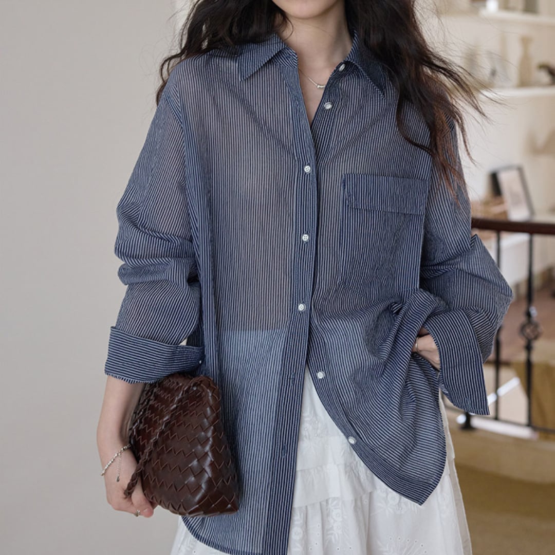 sheer stripe oversized shirt