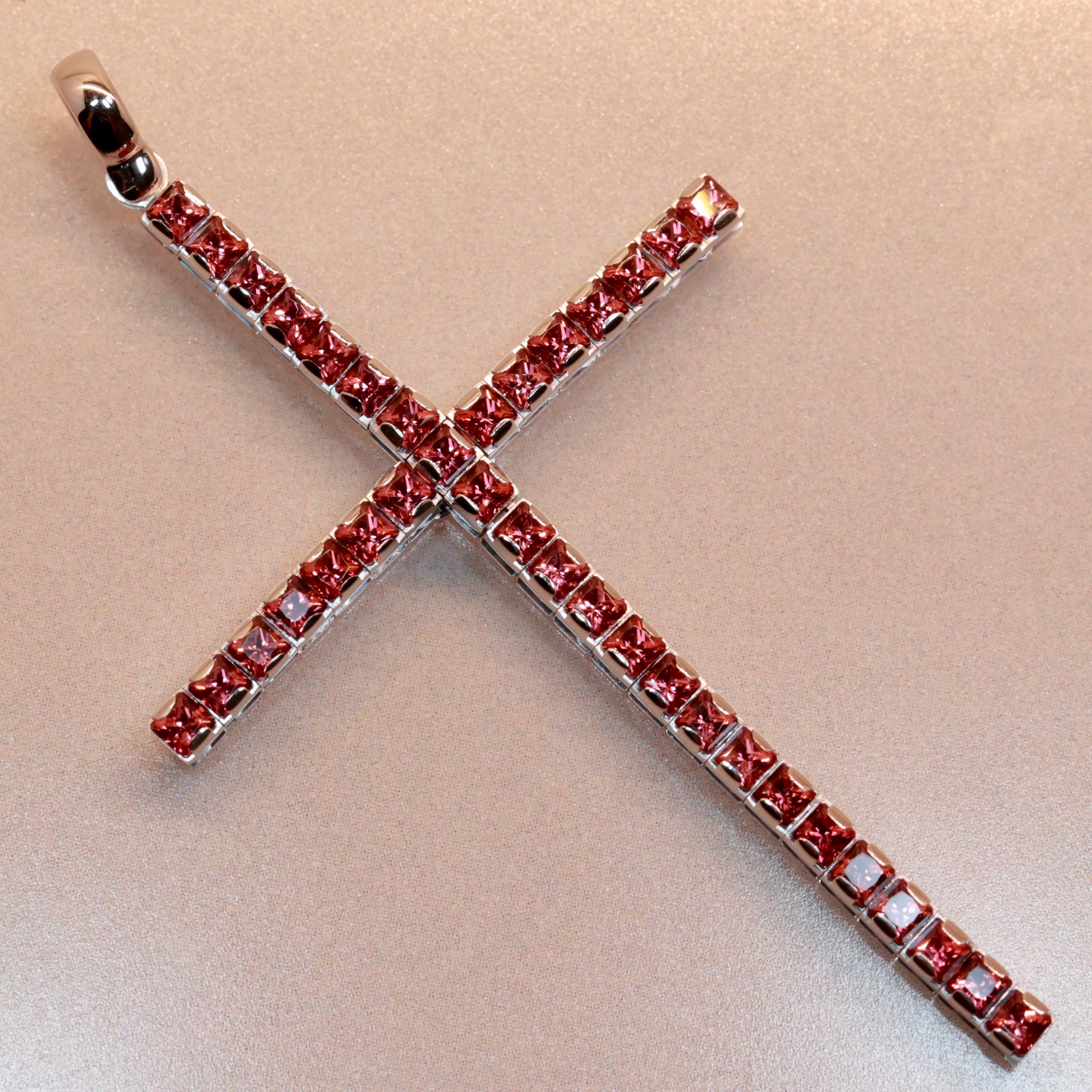 18K YG ラフダイヤ ガーネット サファイア クロスペンダントヘッド