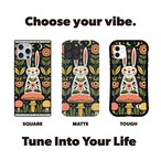 受注生産 iPhoneケース 白兎と花のナイトフォーク柄｜うさぎモチーフ PSYF025B