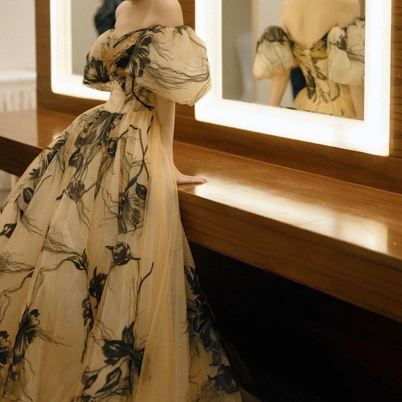 フラワーチュールオフショルドレス D0404 | La Charme