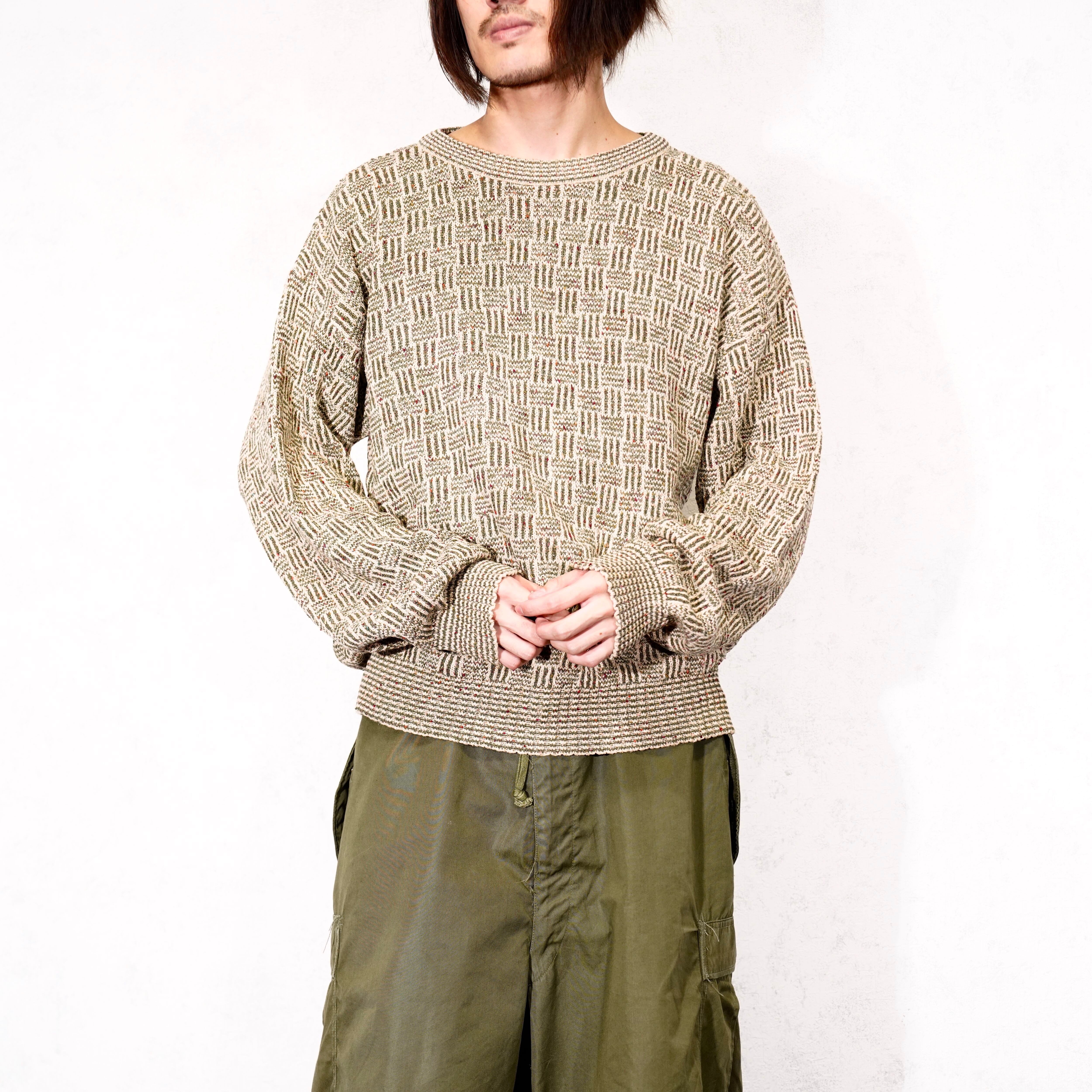 アメリカで購入　ヴィンテージ　手編み多様布 USA VINTAGE PATTERNED DESIGN COTTON KNIT/アメリカ古着柄デザイン