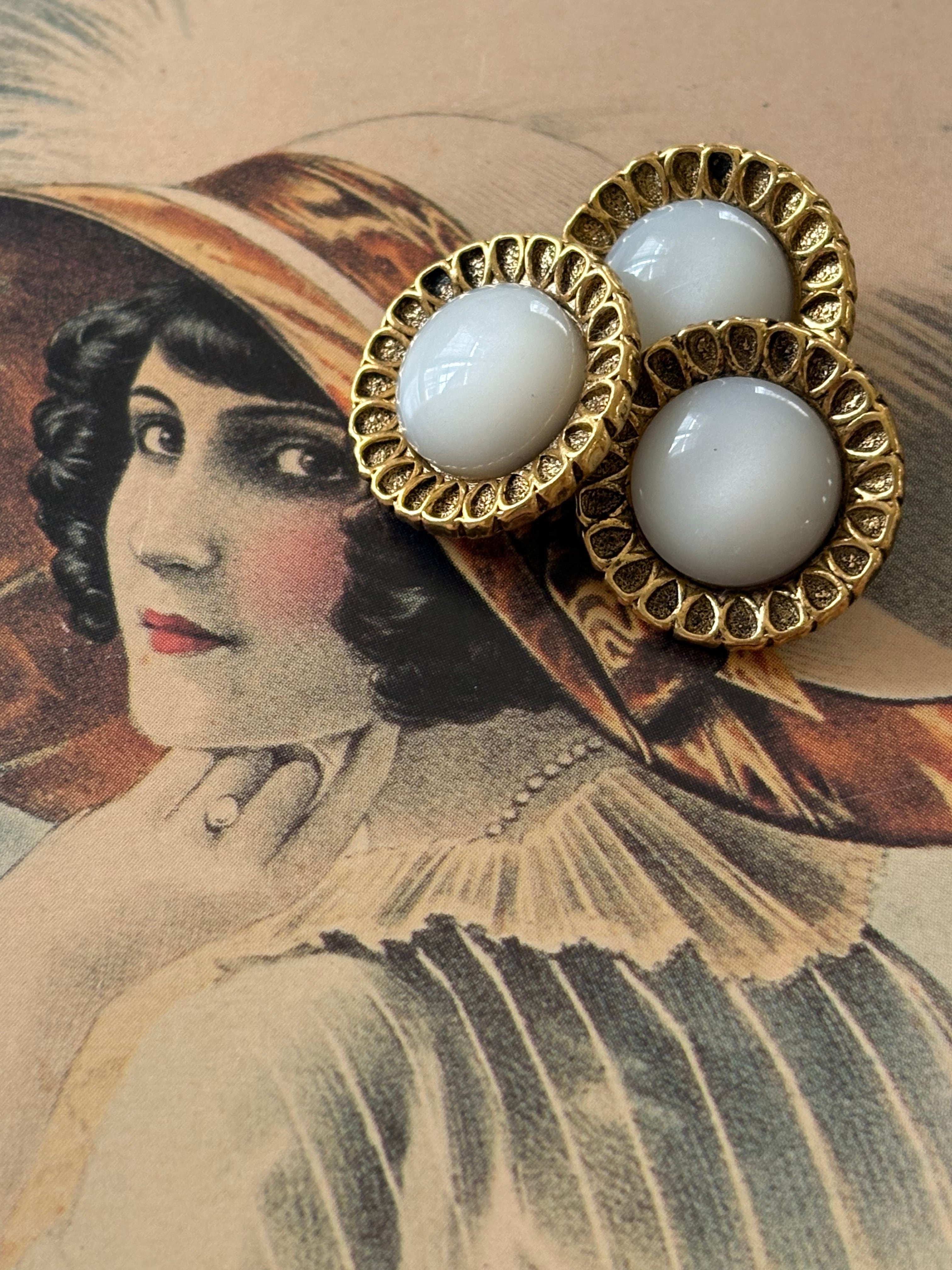 17mm Japanese Vintageボタン ガラス カボション メタル フラワー アクセサリーパーツ デコレーション材