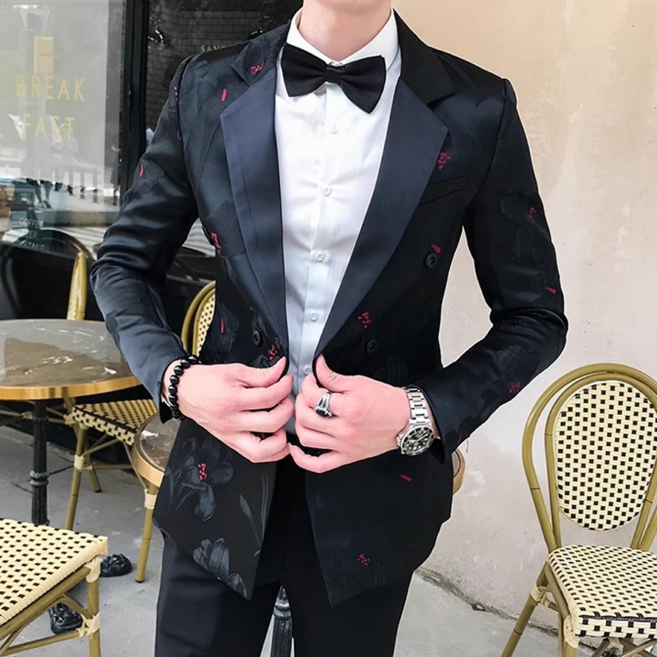 パーソナライズされたメンズダブルブレストジャケット　韓国スタイルのシングルピース　JA001