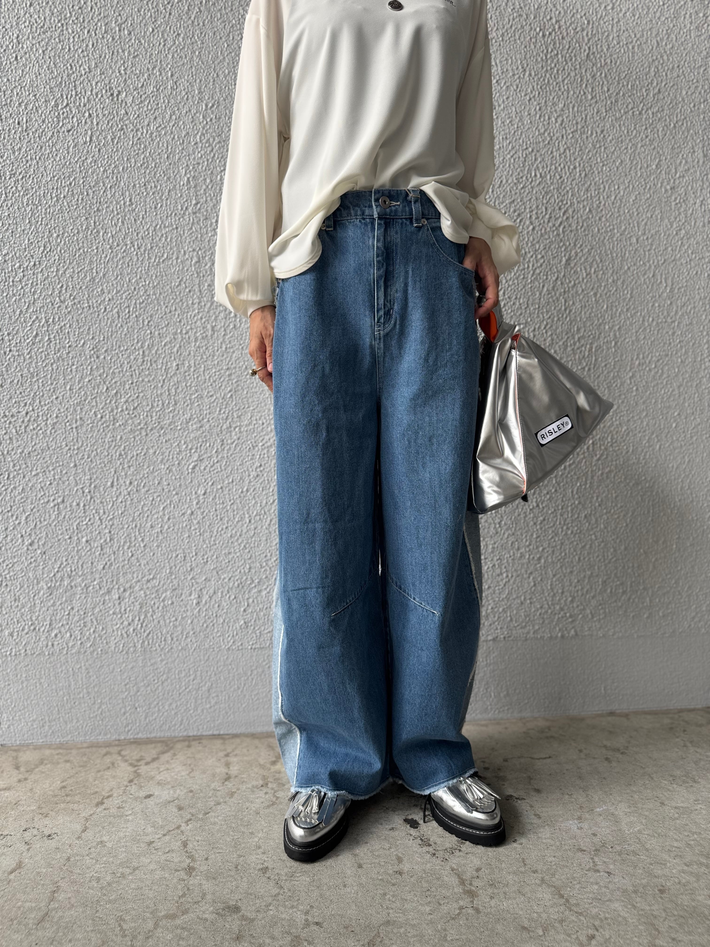 【SELECT】バレルシルエット断ち切りラインデニムパンツ 34-0137