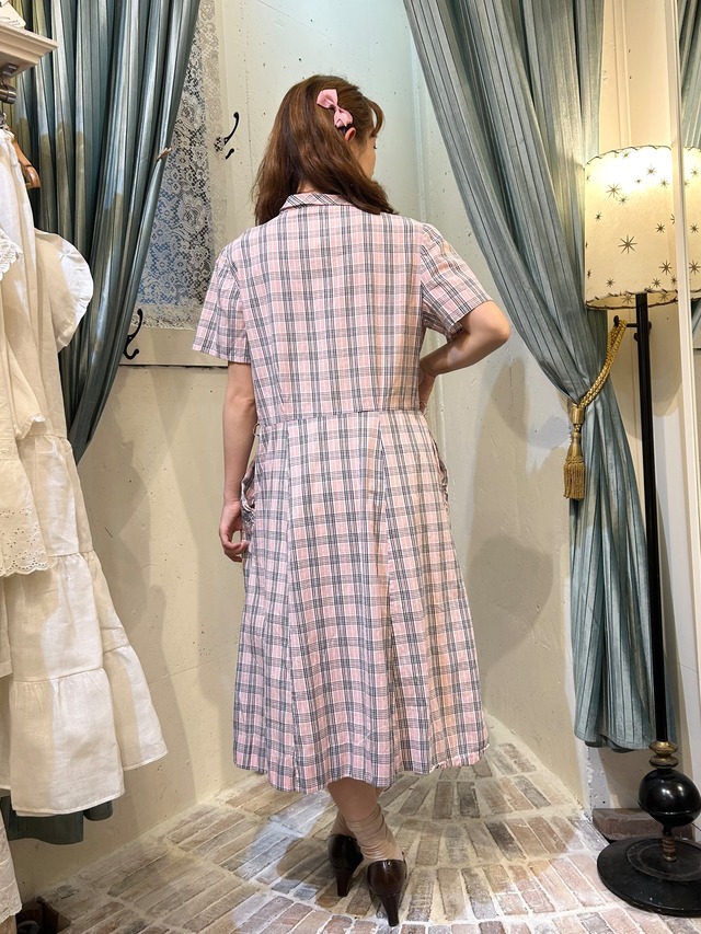 40's50's "kay whitney" pink× gray check dress