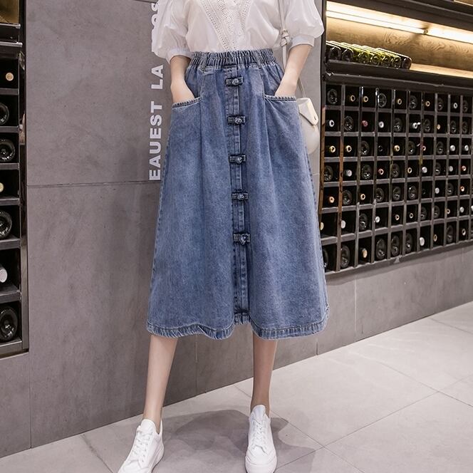 スカート レディース フレアスカート デニムスカート S M L XL 2XL 3XL 4XL 5XL 大きいサイズ プラスサイズ チャイナボタン ミモレ丈 Aライン ハイウエスト デニム フレア スリットポケット ハイウエスト かわいい 大人可愛い シンプル カジュアル おしゃれ エレガント かっこいい クール ストリート こなれ感 おとな 存在感 ガーリー レトロ 大人女子 女っぽ 無地 デート お出かけ 女子会 ショッピング ブルー 10代 20代 30代 韓国 着回し 普段使い モテ 送料無料