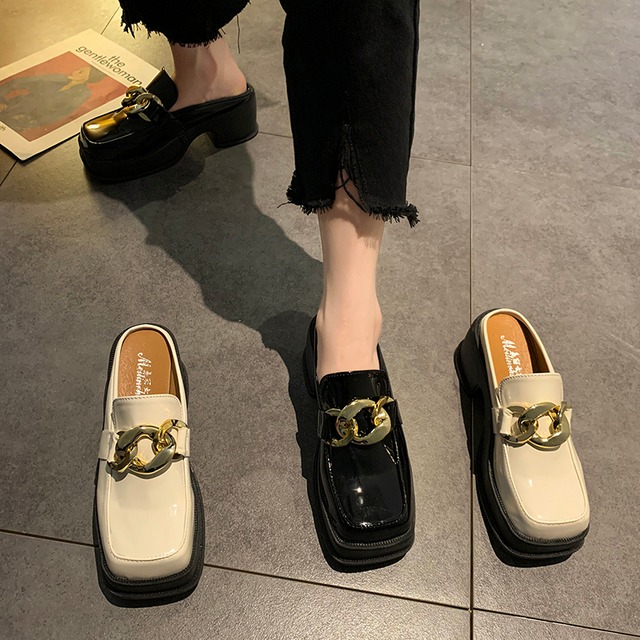 レッドミュールサマースタイルチェーン レザー 靴 シューズ 夏物 スクウェア 部族の婦人靴78978347467