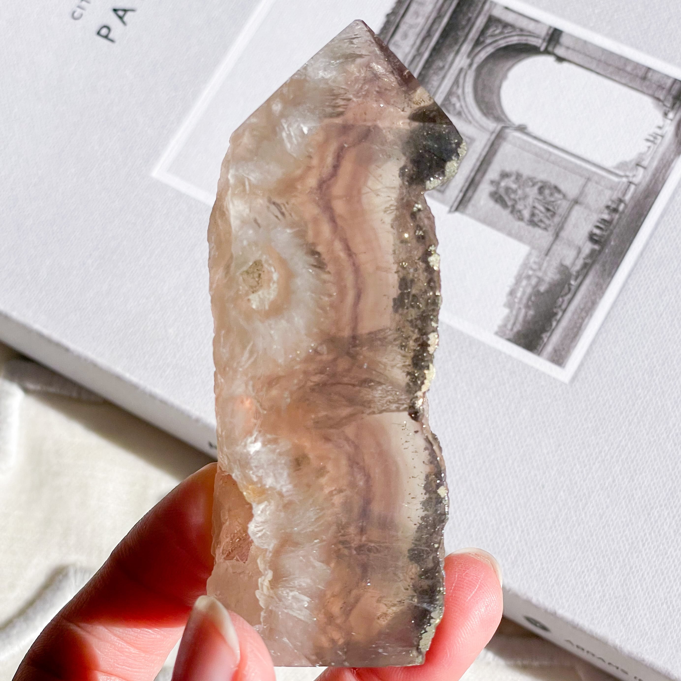 Pyrite on Fluorite Point 4 ✧ フローライト&パイライト ポイント