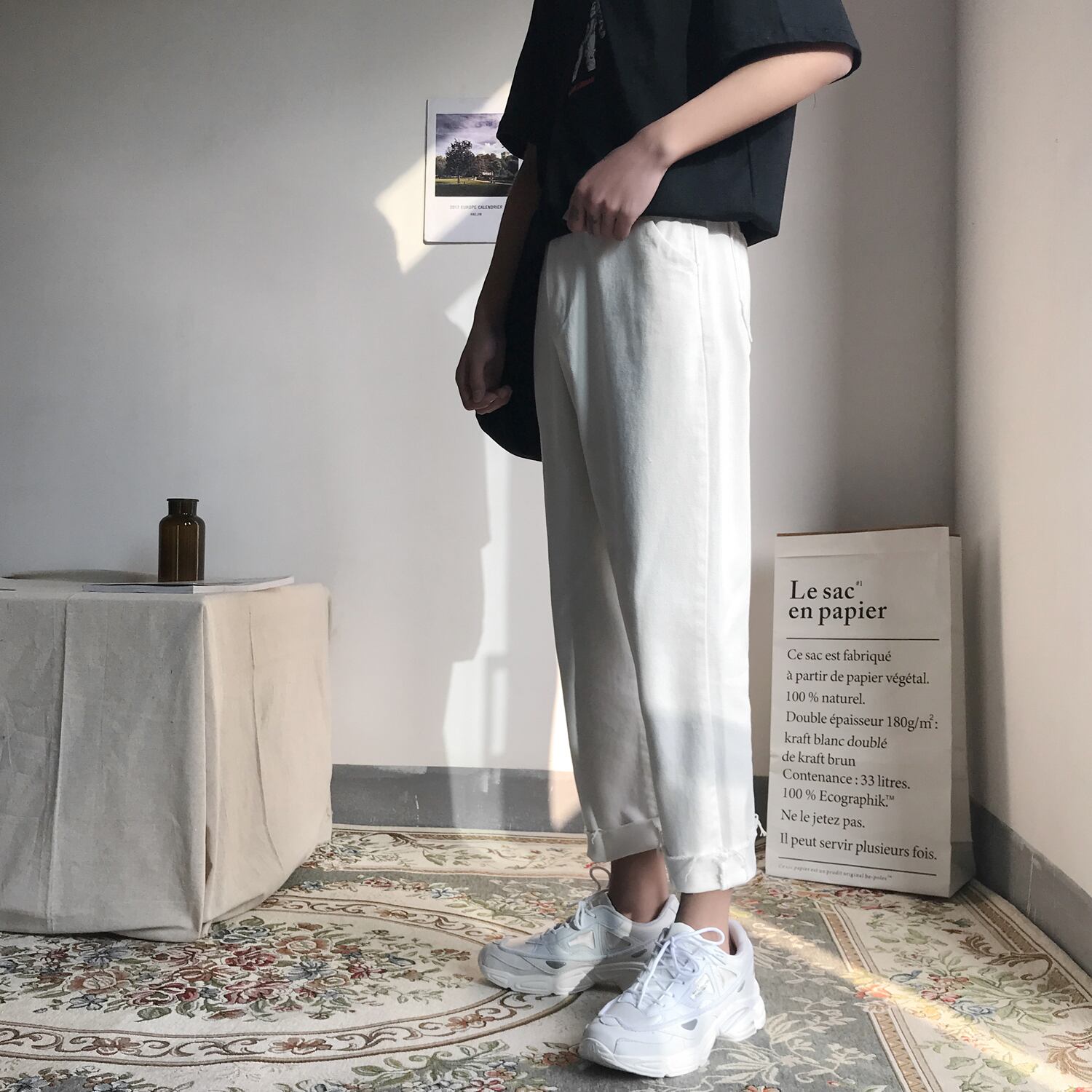 全2色 デニム パンツ ストレート カジュアル 無地 おしゃれ