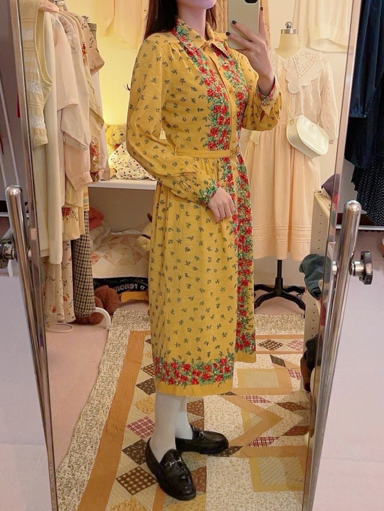 flower line yellow gather one-piece