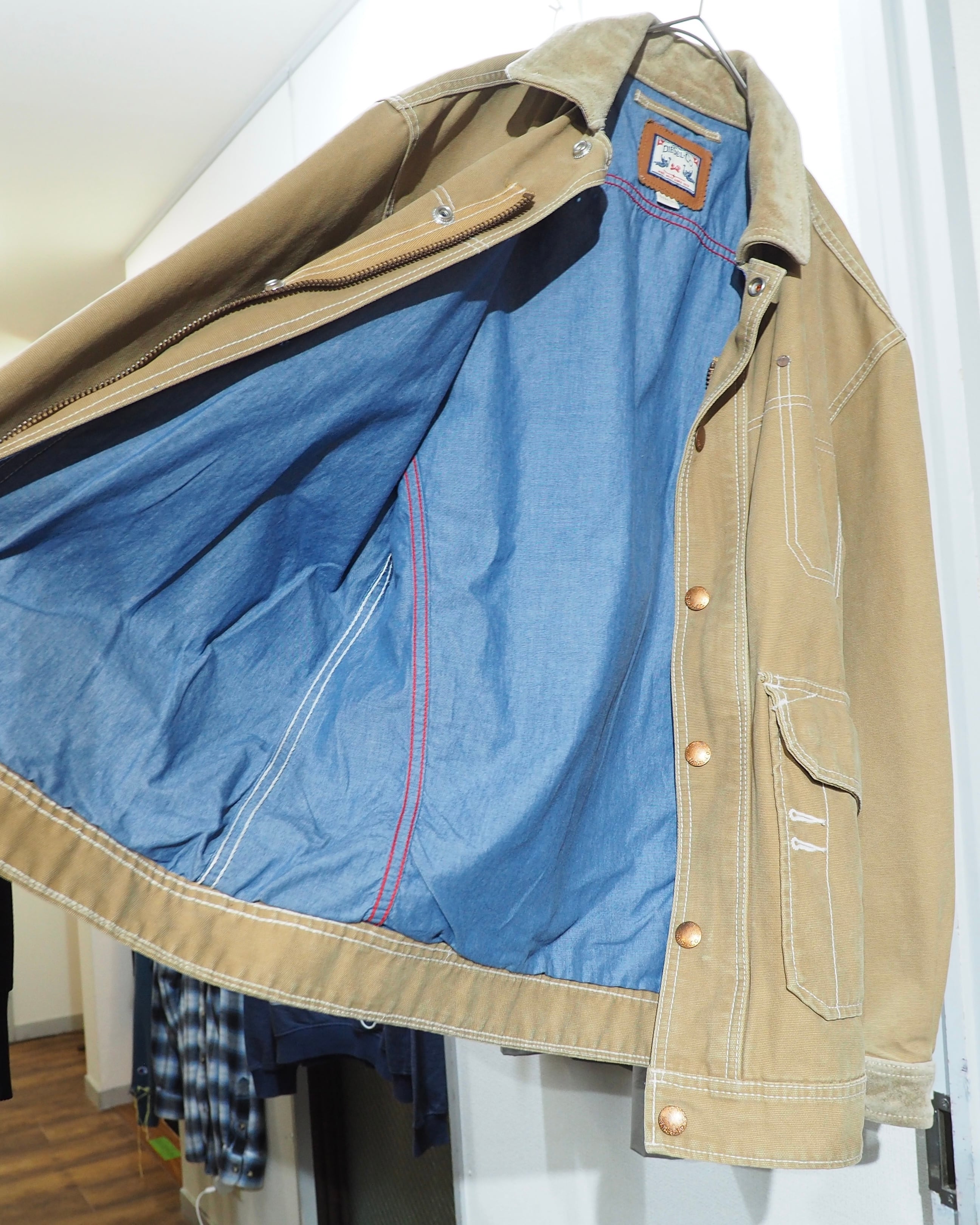 " DIESEL " Suede Leather Switching Cotton Duck Work Jacket