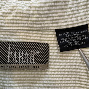 【FARAH】ストライプ 半袖シャツ ボタンダウン 凹凸加工 くすみグリーン くすみカラー XL ビッグサイズ US古着