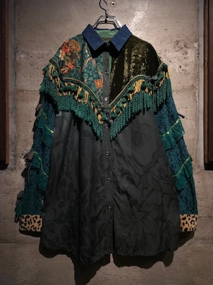 【Caka】Special Multi Fabric Switching × Decoration Vintage Loose Western Shirt