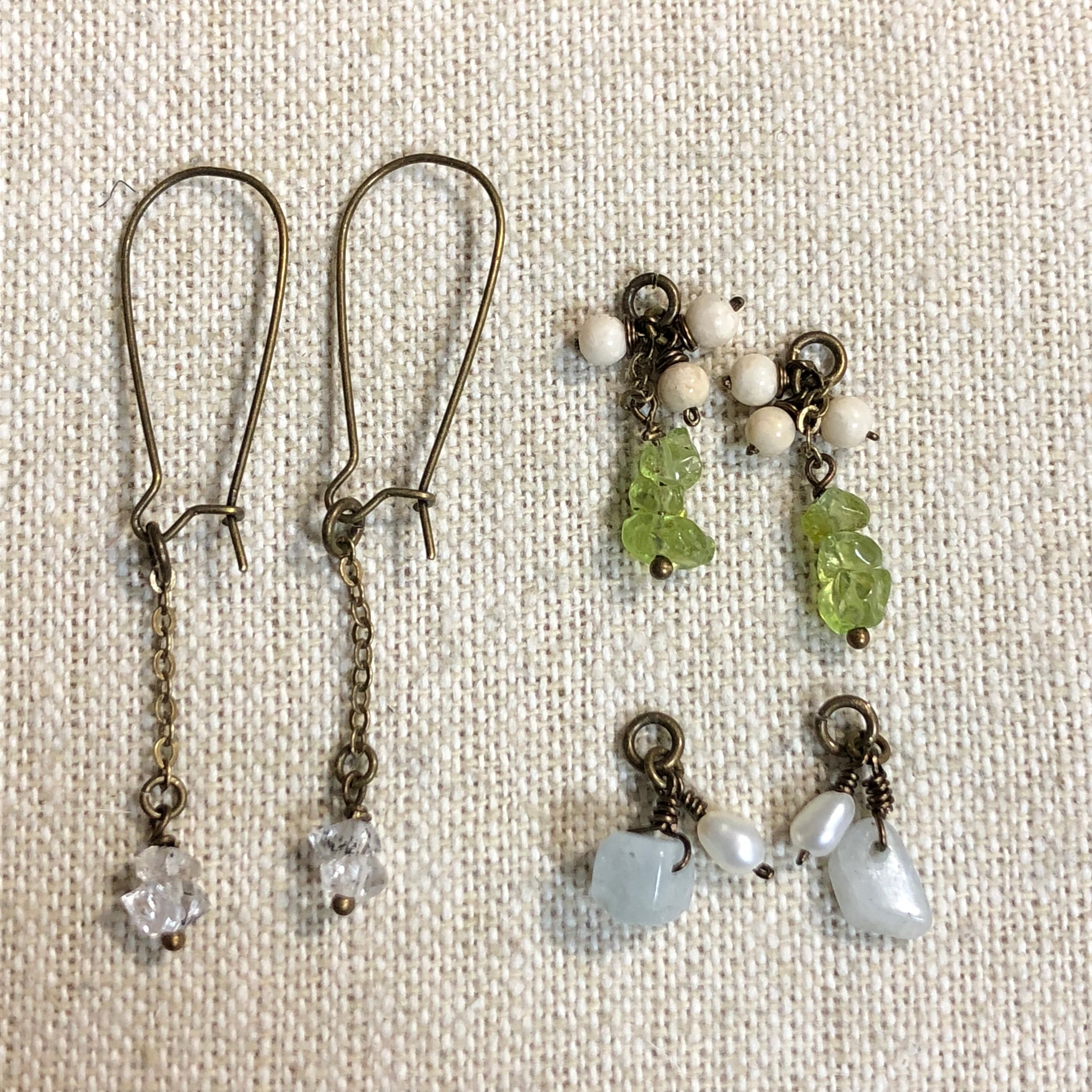 ハーキマーダイヤモンド他 着せ替えキドニーフックピアス ハンドメイド