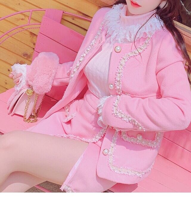 セットアップ】スーツ ピンク スカート パール ワンピース かわいい