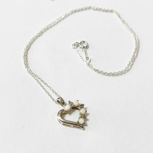 Vintage 925 Silver Opal Heart Pendant Necklace