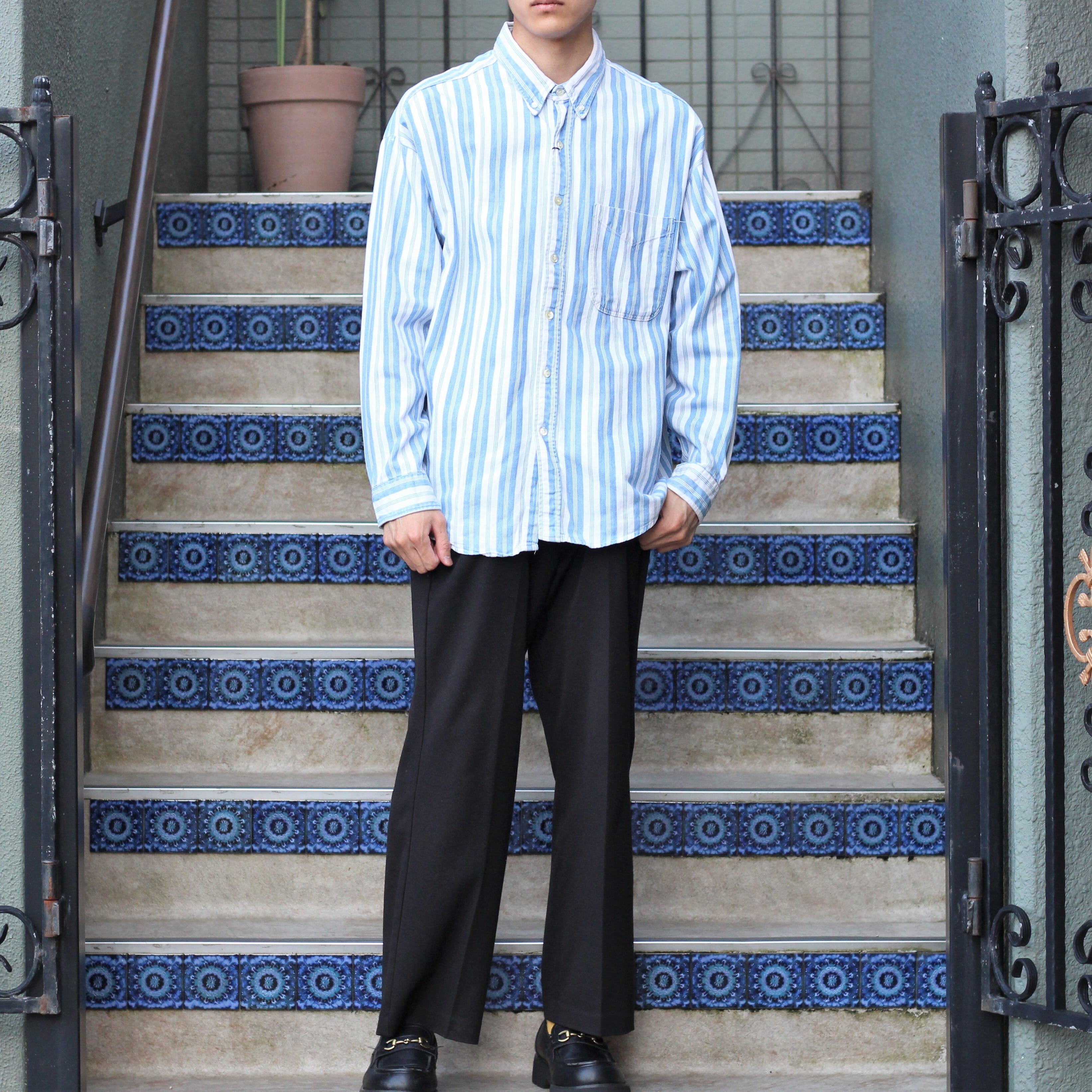 USA VINTAGE BON HOMME STRIPE PATTERNED BUTTON DOWN SHIRT/アメリカ