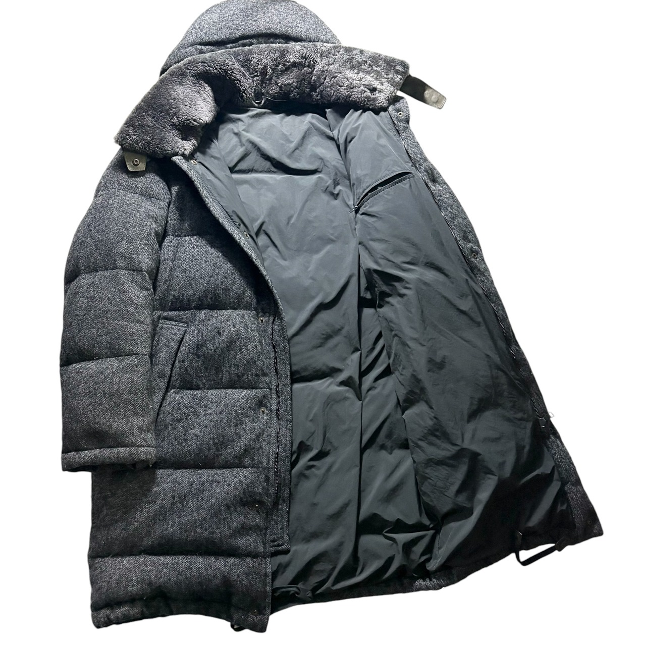 DOLCE&GABBANA wool tweed down coat detachable mouton collar