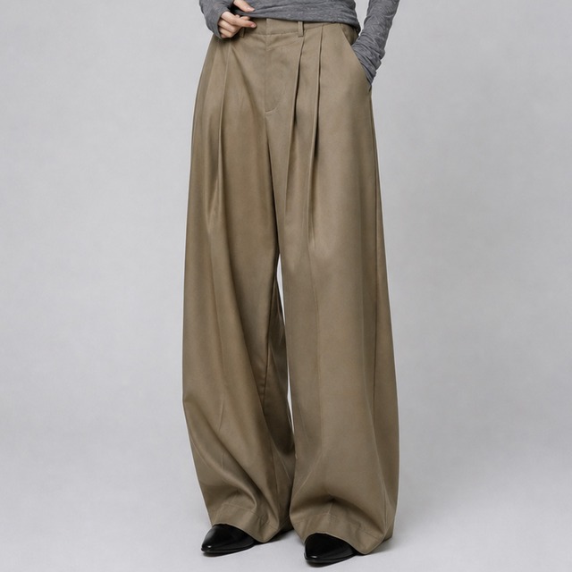 Wide leg tuck trousers A00078