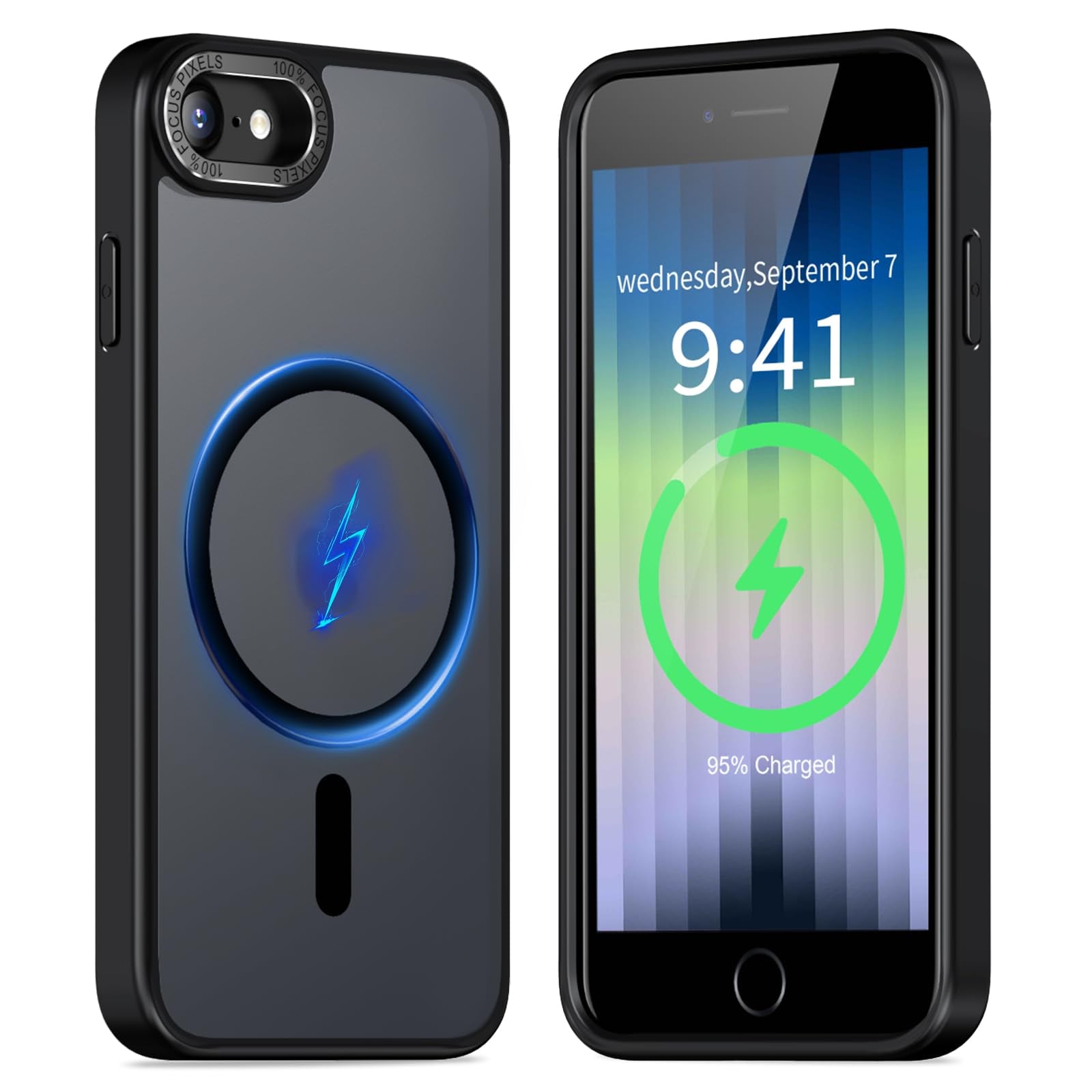 KWATUNG iPhone SE3 用 ケース iphone se2 用ケース magsafe対応 米軍MIL規格 マット仕上げ【ブラック】