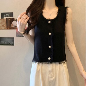 ニット ベスト フリンジ ノースリーブ レディース 春夏 韓国 きれいめ 大人 かわいい カジュアル 重ね着 レイヤード 薄手 トップス 大人可愛い 大人女子