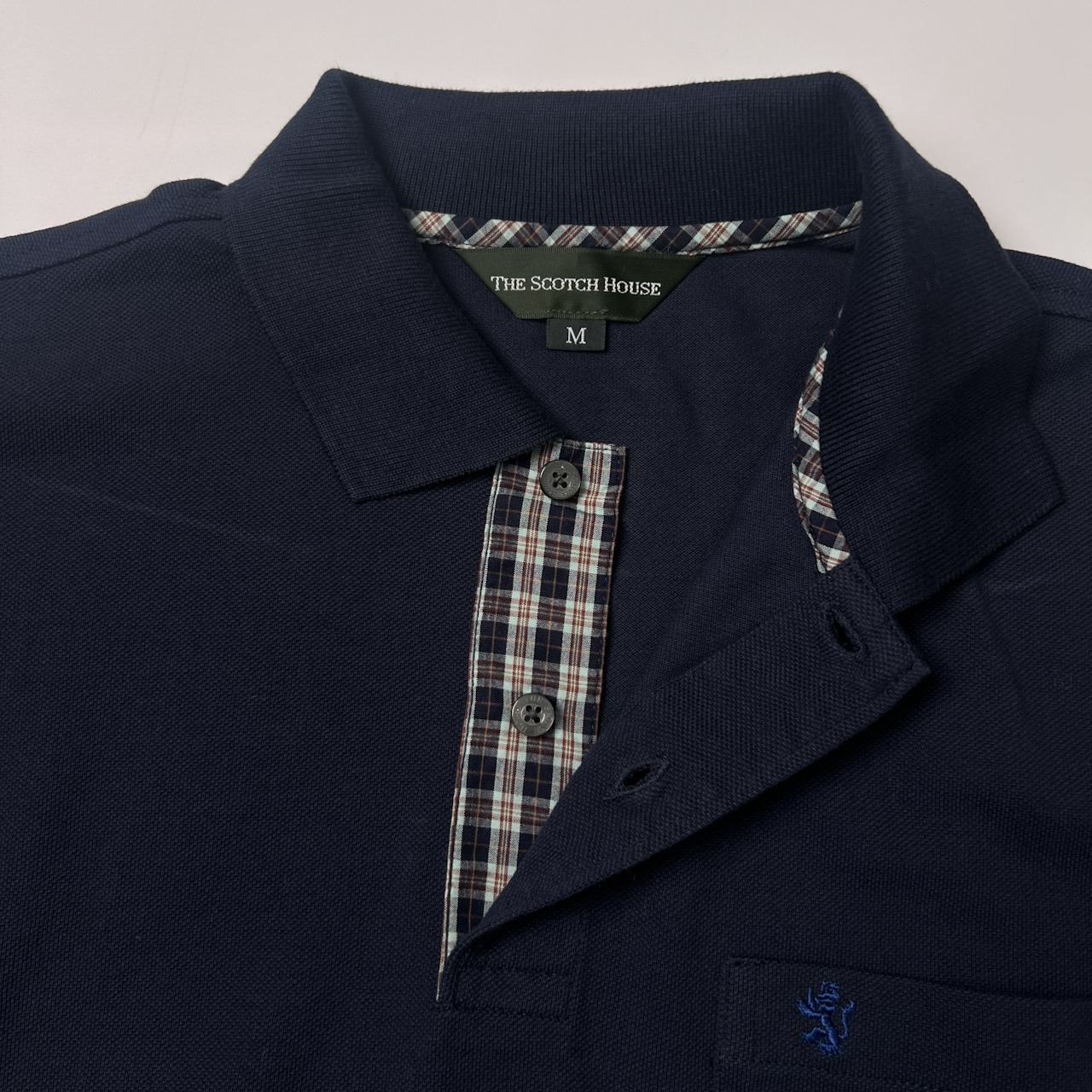 THE SCOTCH HOUSE スコッチハウス ポイントチェック柄 半袖ポロシャツ M/ネイビー/鹿の子