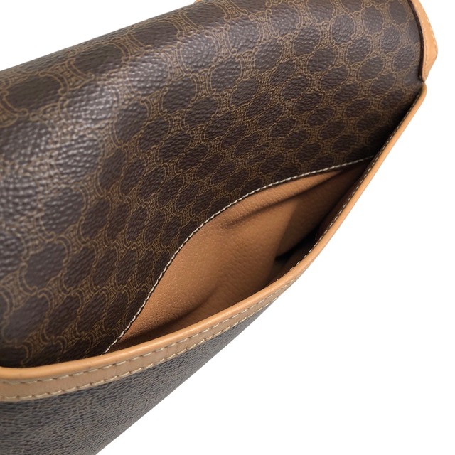 CELINE セリーヌ マカダム ショルダーバッグ ブラウン ロゴ フロントバックル PVCレザー vintage ヴィンテージ オールド mii7cn