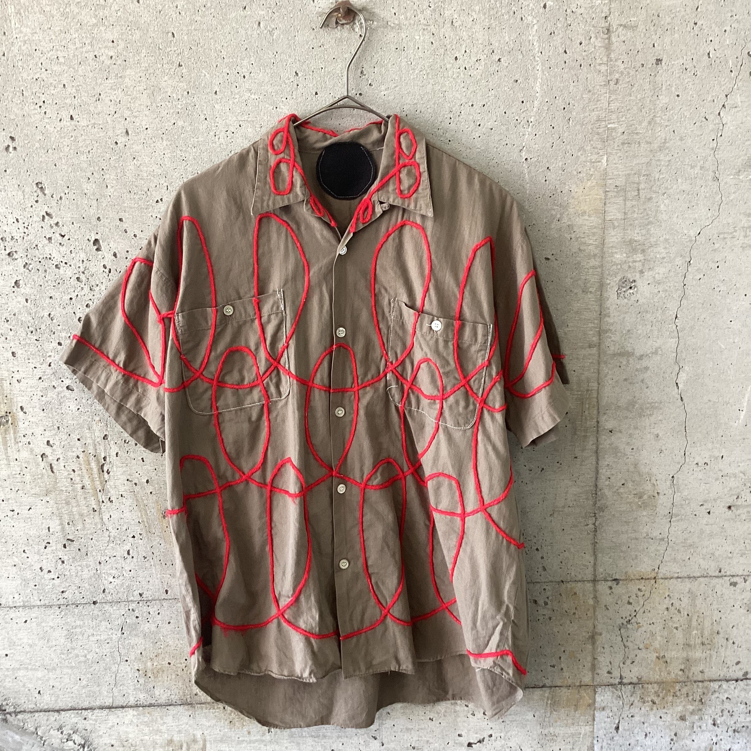 Red hair yarn twirl embroidered shirt