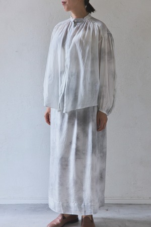 パイナップル炭ムラ染め ロングスリーブギャザーブラウス　BLOUSE148-3