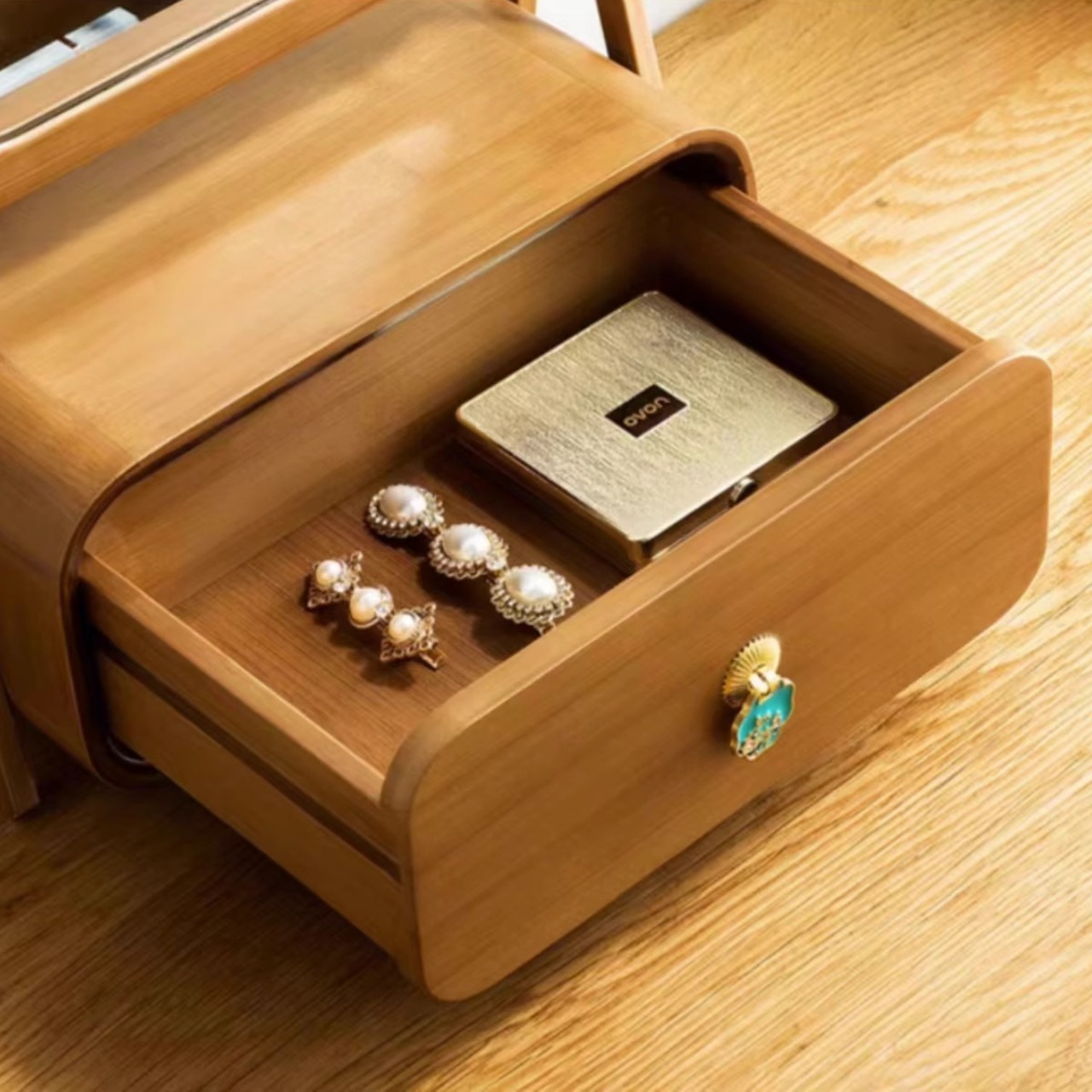 木のジュエリーボックス ジュエリーボックス 回転ミラー付き 収納ボックス 木製 ジュエリー収納 リング収納 ネックレス収納 引き出し 大容量 レトロ 北欧