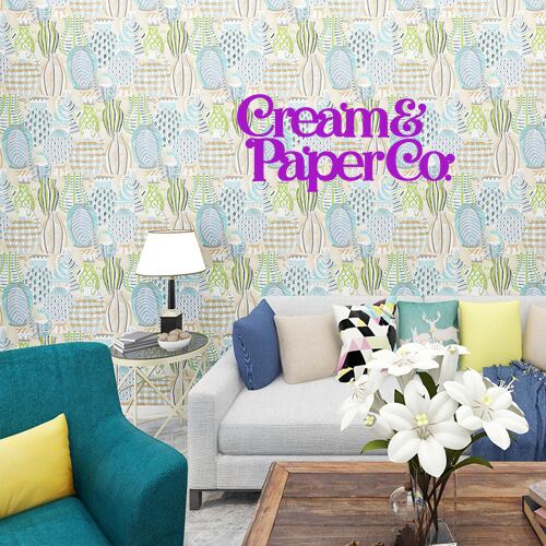 ライトベージュ×ライトブルー・ライトグリーン つぼ柄 FL1-778602MT for DIY 53㎝×10m リピート64㎝