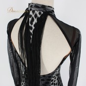 社交ダンス 衣装 スタンダード ドレス ワンピース パーティ衣装 女性用 レディース オールシーズン 黒 lovely dancing ブラック系 グレイ系 長袖 ヒョウ柄 レース ショートスリット 大人 結婚式 フォーマル ダンスウエア