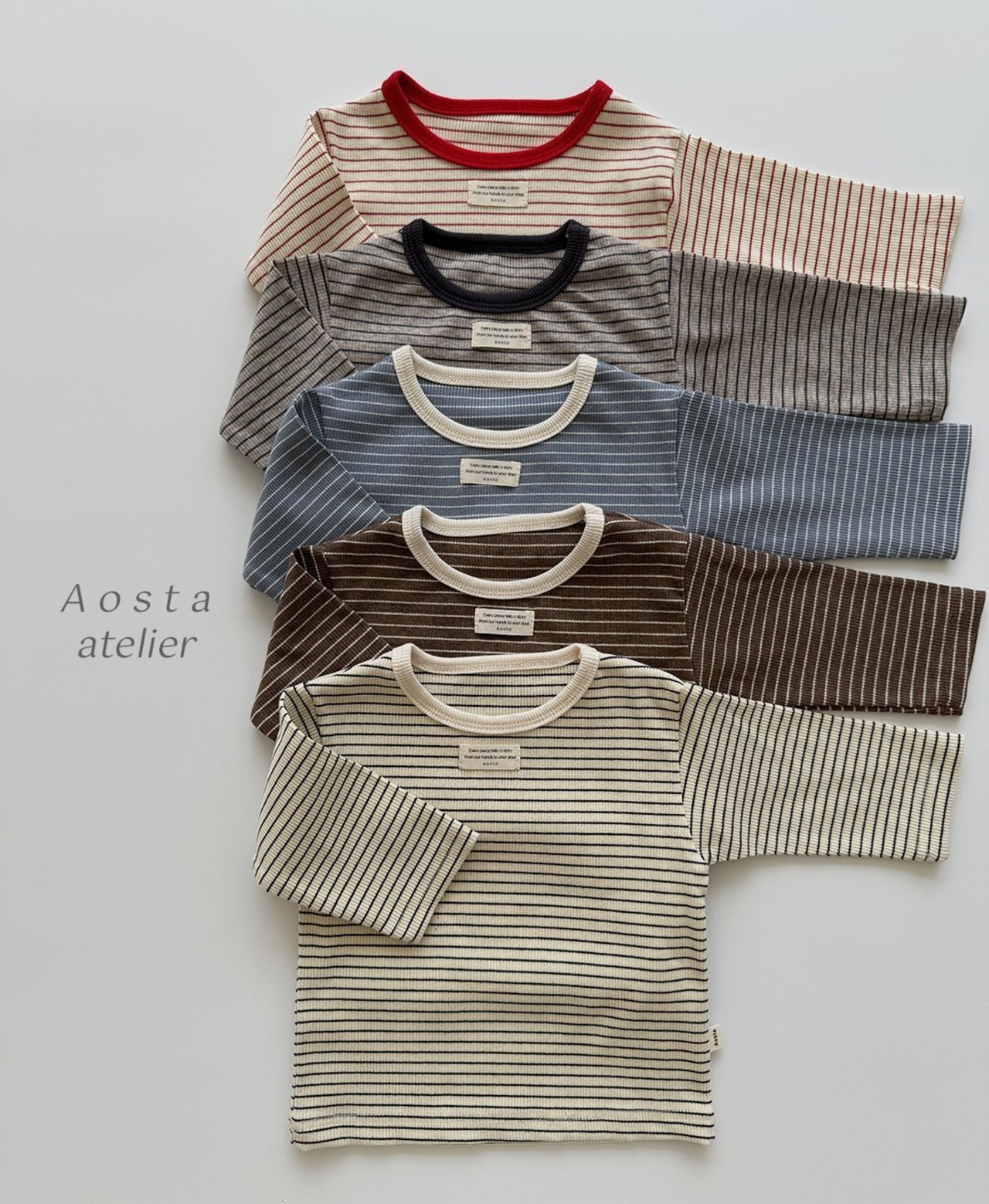 【Aosta】MomentボーダーリブTシャツ レッド 70~100cm - 11