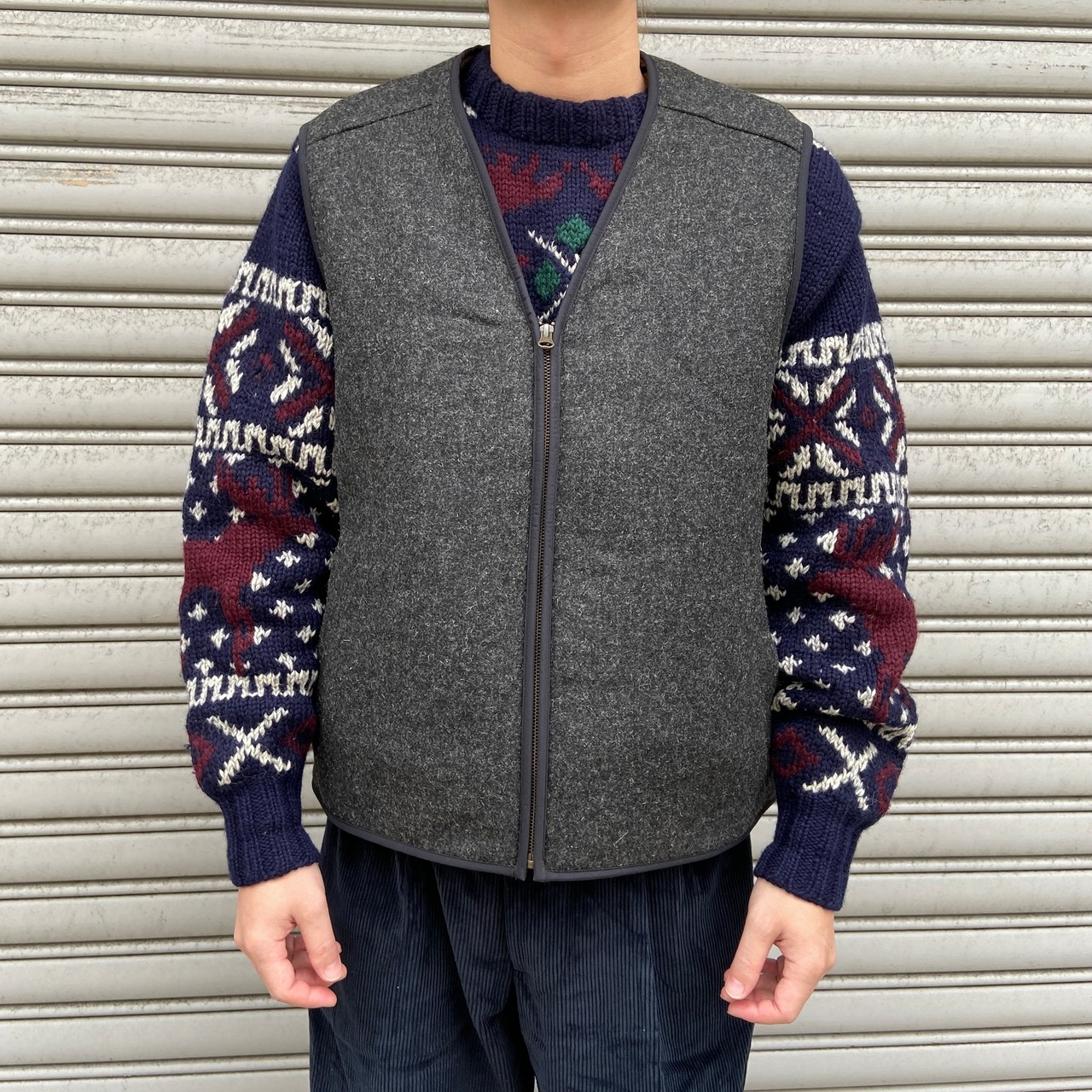 L.L.Bean エルエルビーン　ウールベスト　内ボア　チャコールグレー　S