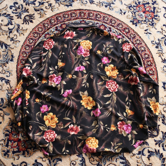 shoulder tuck design flower art pattern l/s mode shirt