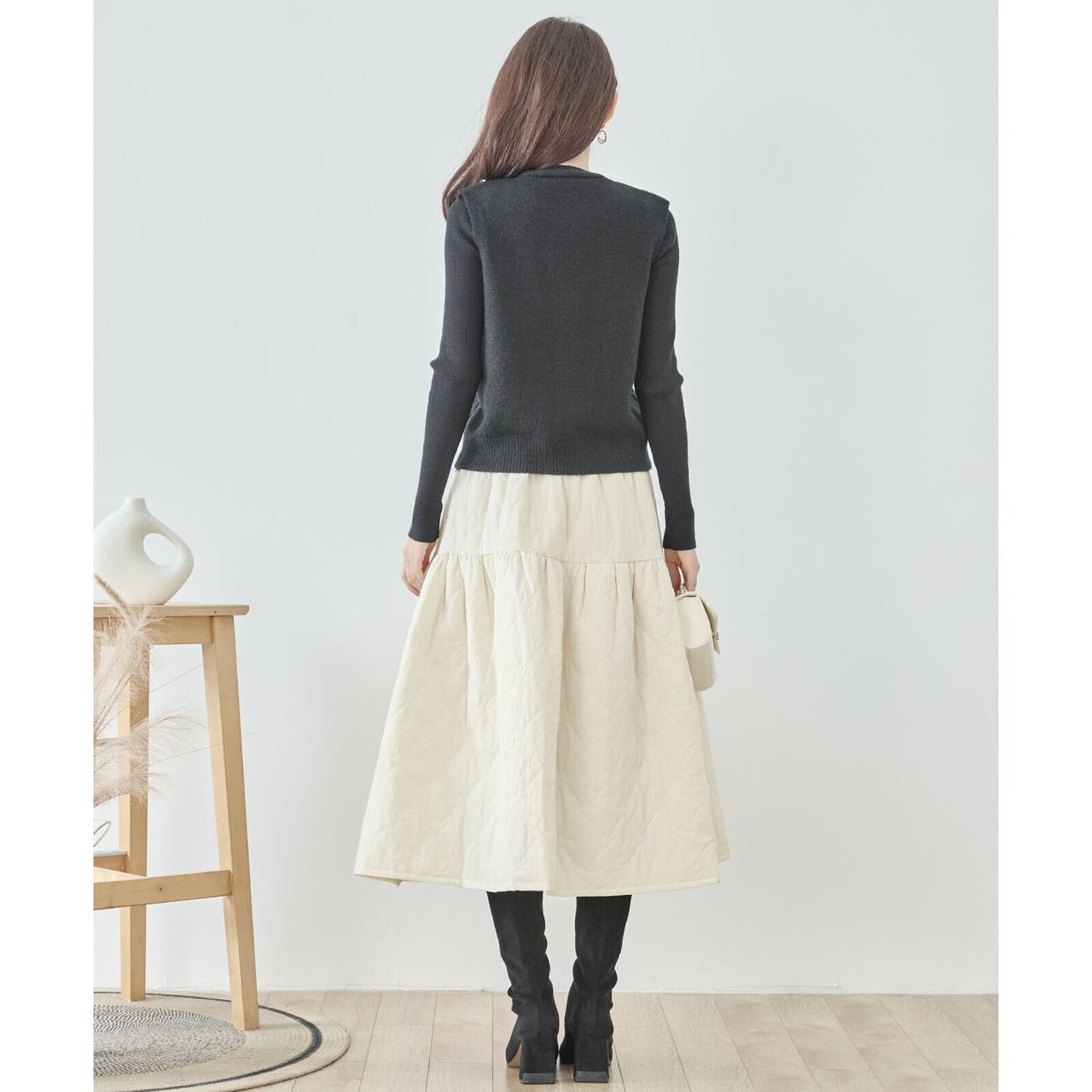 【SALE 10%OFF 4/15 10:00まで】amie studio パールケーブルニットベスト【M~L】ブラック