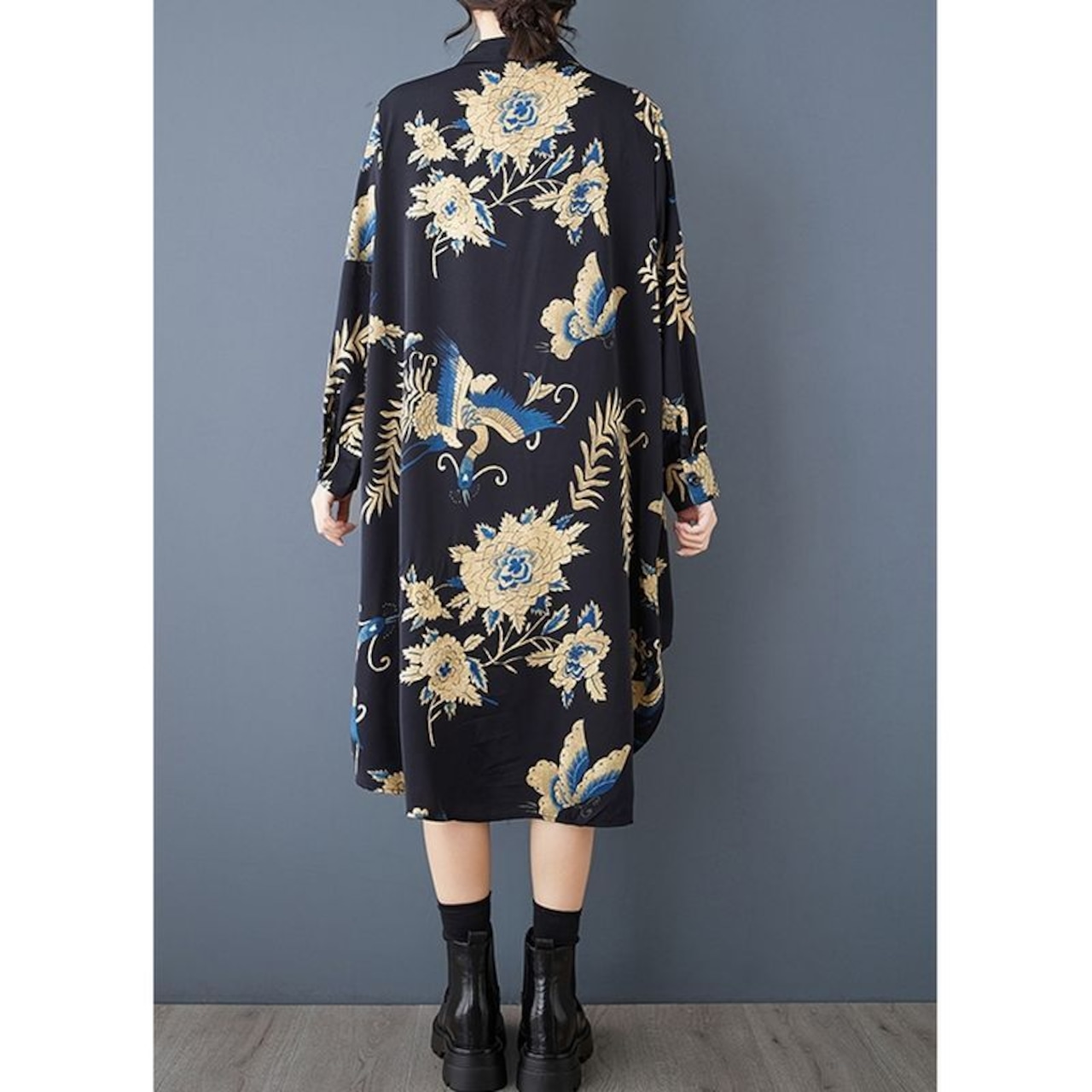 アシンメトリーヘム 紐装飾 ロングシャツ 00073