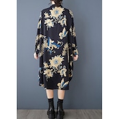 アシンメトリーヘム 紐装飾 ロングシャツ 00073