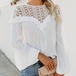 レースブラウス レディース トップス 長袖シャツ レース シースルー フリル 白 ホワイト ゆったり ルーズ カジュアル お出かけ おしゃれ プルオーバー 春夏 ファッション レースシャツ ブラウス