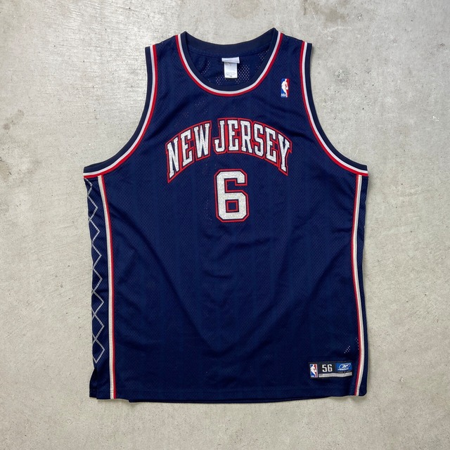 Reebok リーボック NBA NEW JERSEY NETS MARTIN ゲームシャツ レプリカユニフォーム  メンズ2XL相当 古着 バスケットボール 紺色【ゲームシャツ】/ネイビー