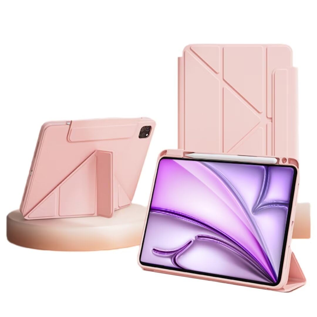 SENLAN 縦置き iPad 10.2インチ第9/ 8/ 7世代との互換性ありケース 分離式 ペン収納 マグネット式 取り外し可能 クリアケース オートスリープ 三つ折り 4段階 角度 変更,ピンク